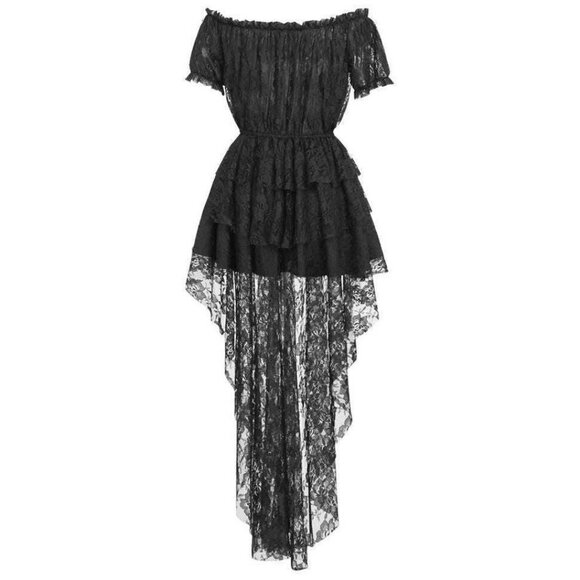 Black Lace High-Low Off Shoulder Dress – Romantic Sheer Overlay - Picture 2 of 3